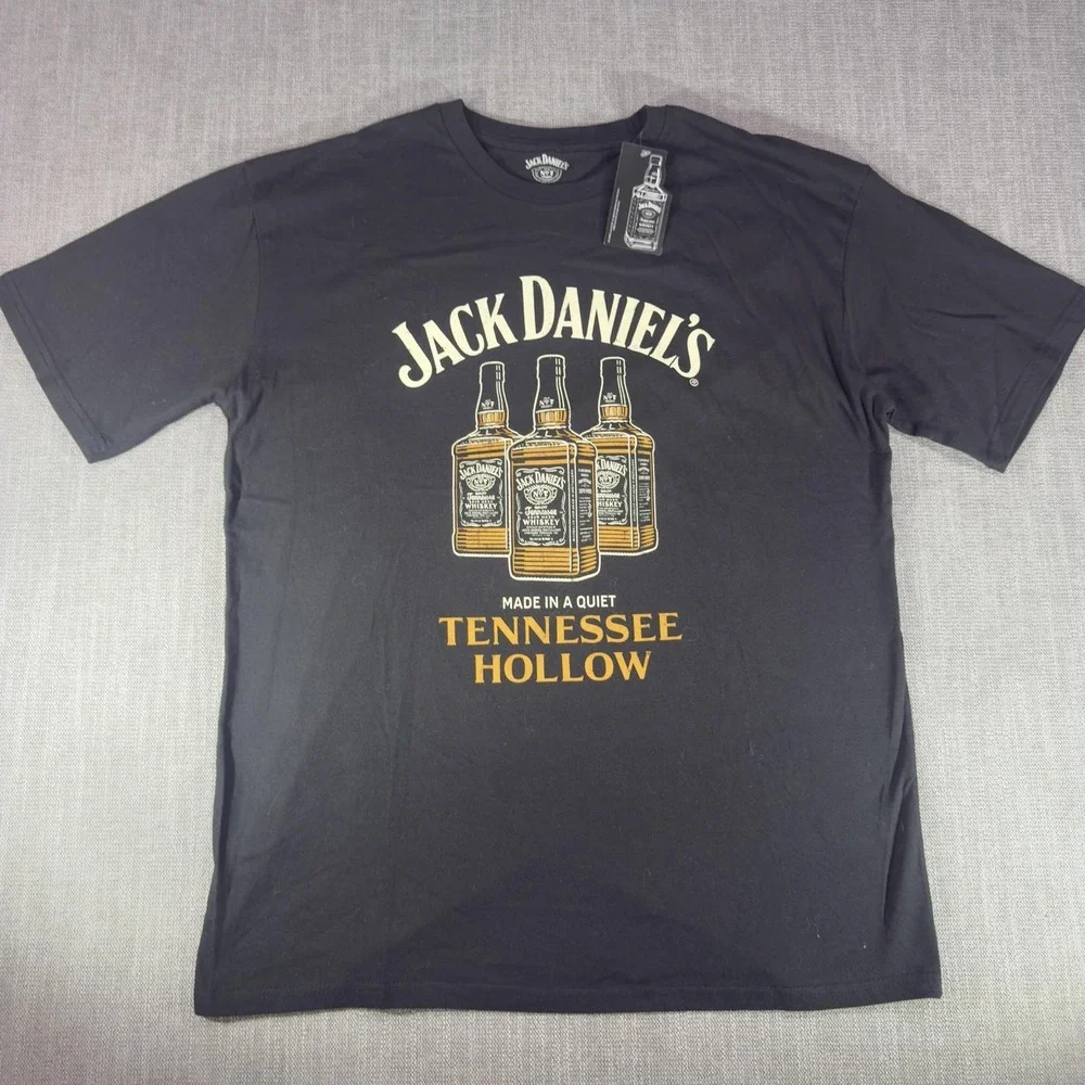 Jack Daniels Shirt Mens XL Black Tennessee Hollow Whiskey Bottle Graphic Tee